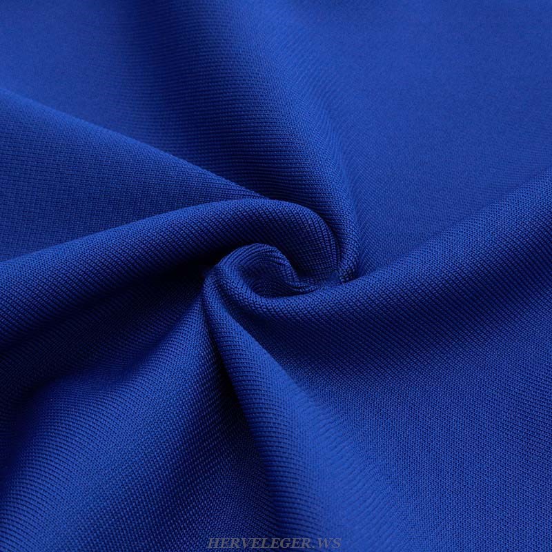 Herve Leger Blue Halter Embellished Off Shoulder Midi Dress