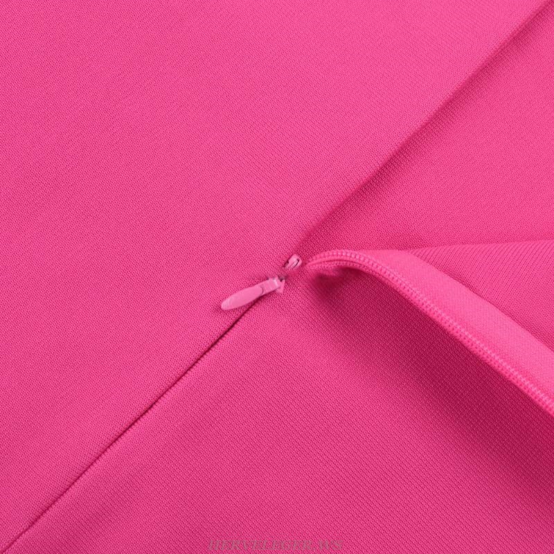 Herve Leger Neon Pink Halter Ruffle Midi Dress