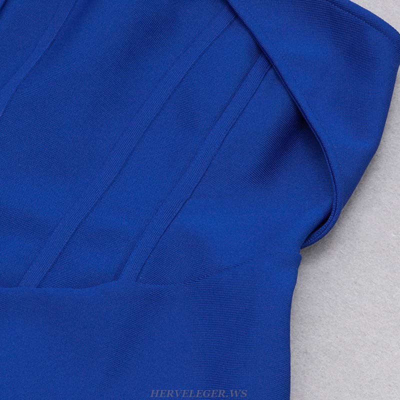 Herve Leger Blue Halter Structured Asymmetric Dress