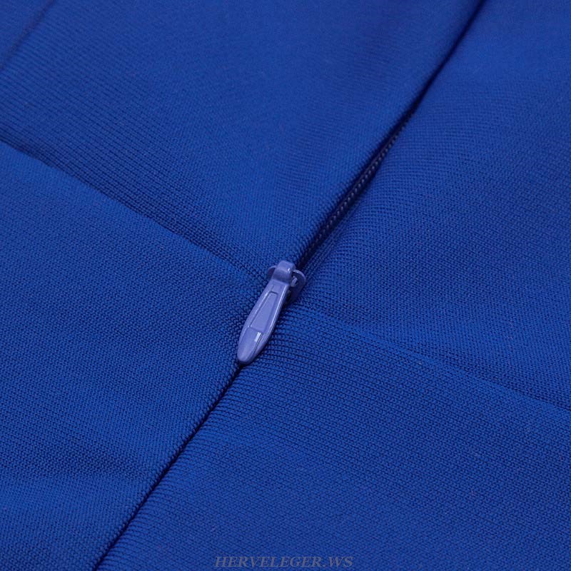 Herve Leger Blue Halter Structured Asymmetric Dress