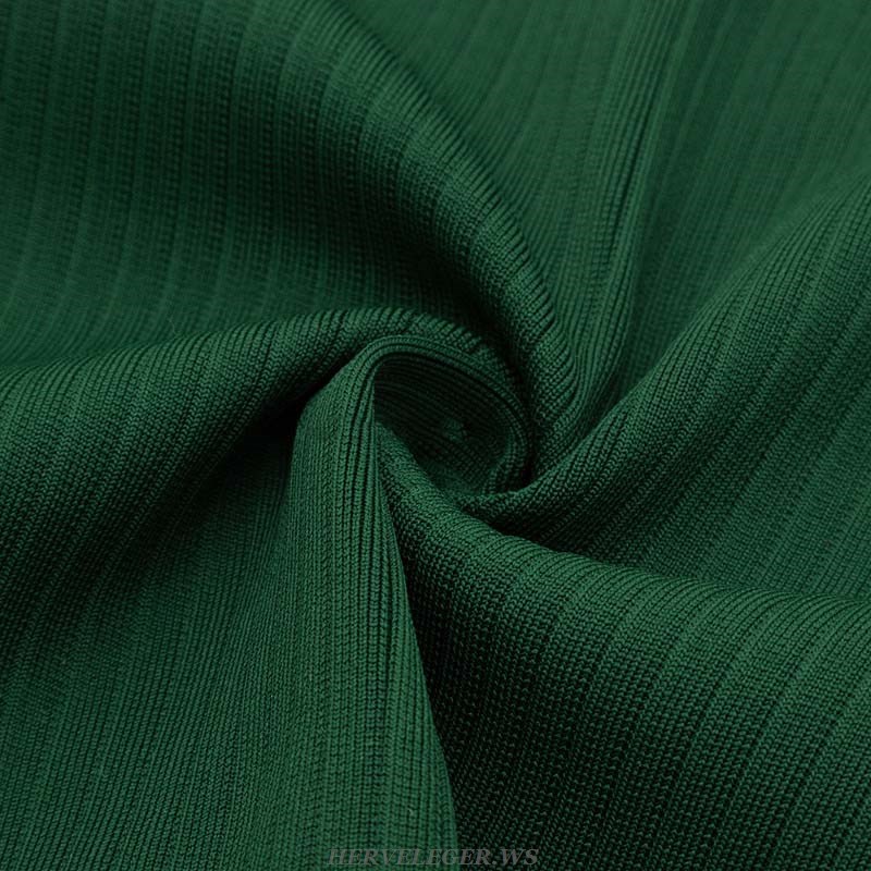 Herve Leger Green Long Sleeve Asymmetric Ribbed Dress