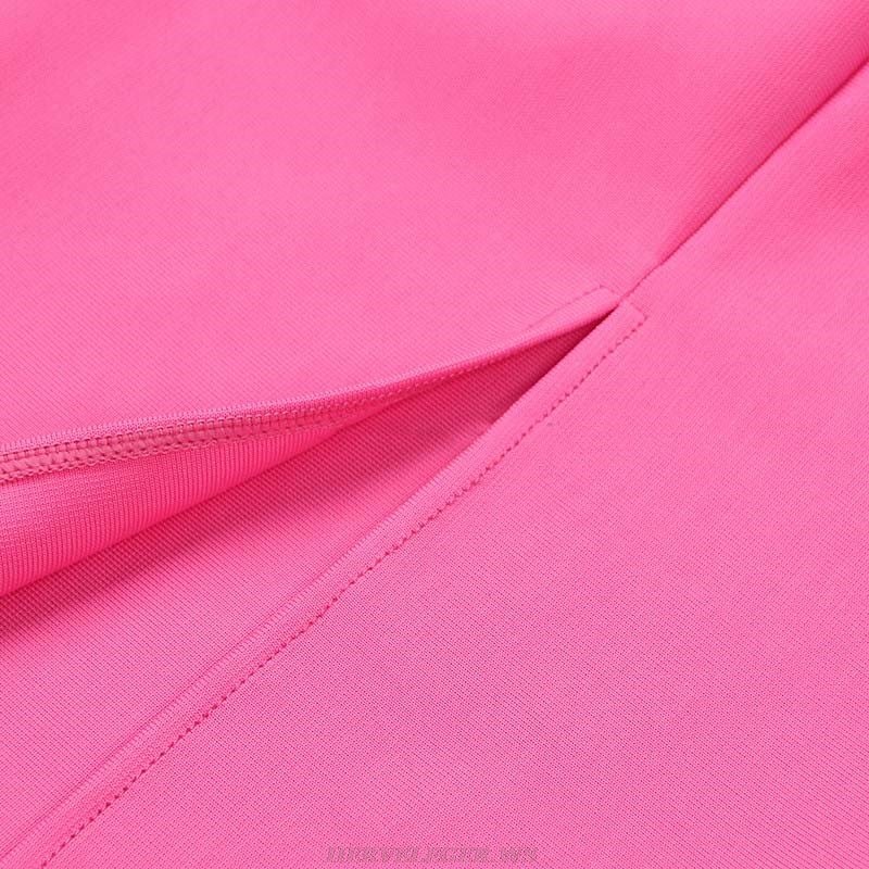 Herve Leger Pink Long Sleeve Bow Midi Dress