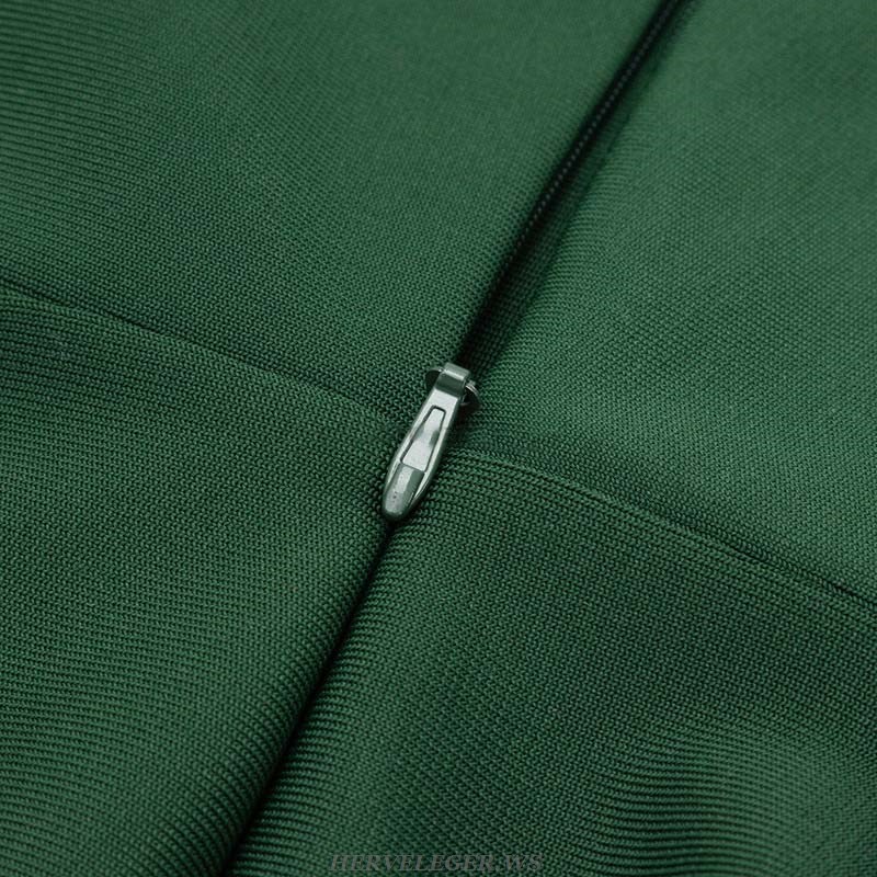Herve Leger Green Long Sleeve Lace Midi Dress