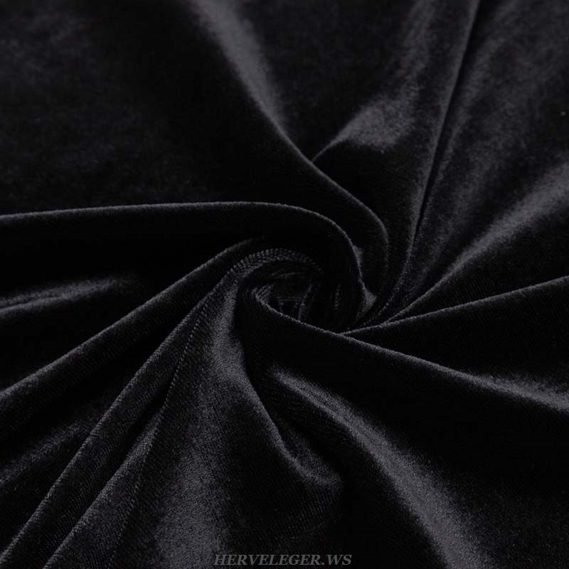 Herve Leger Black Long Sleeve Lace Midi Velvet Dress