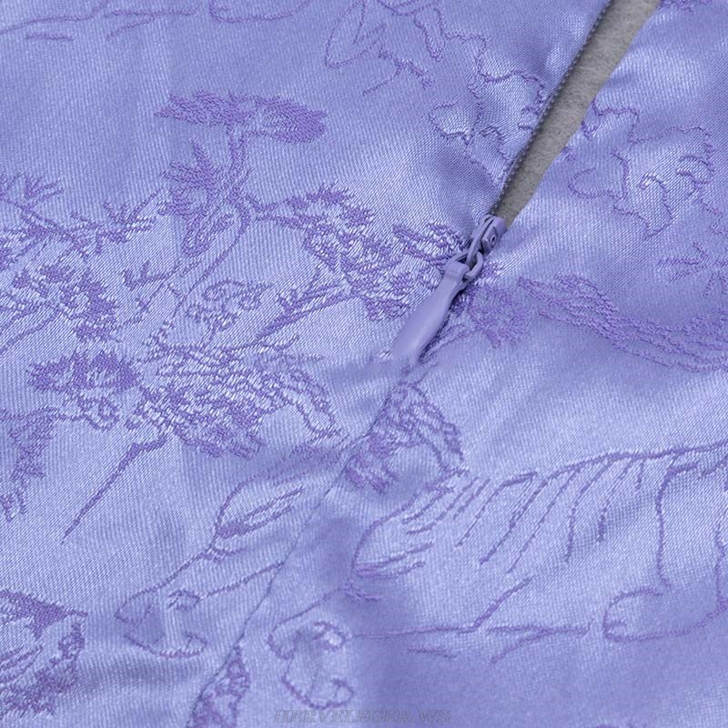 Herve Leger Purple Long Sleeve Ruched Silk Dress