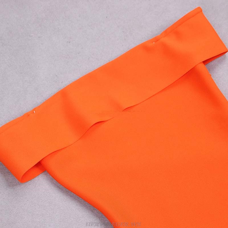 Herve Leger Orange Off Shoulder Ruffle Midi Dress