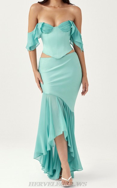 Herve Leger Green Off Shoulder Ruffle Two Piece Gnow
