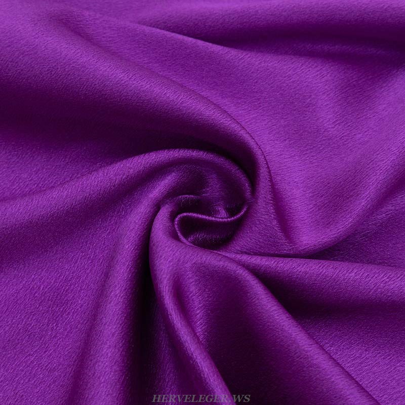 Herve Leger Purple One Shoulder Bow Midi Dress