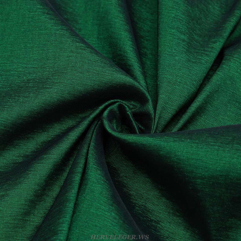 Herve Leger Green One Shoulder Draped Midi Dress