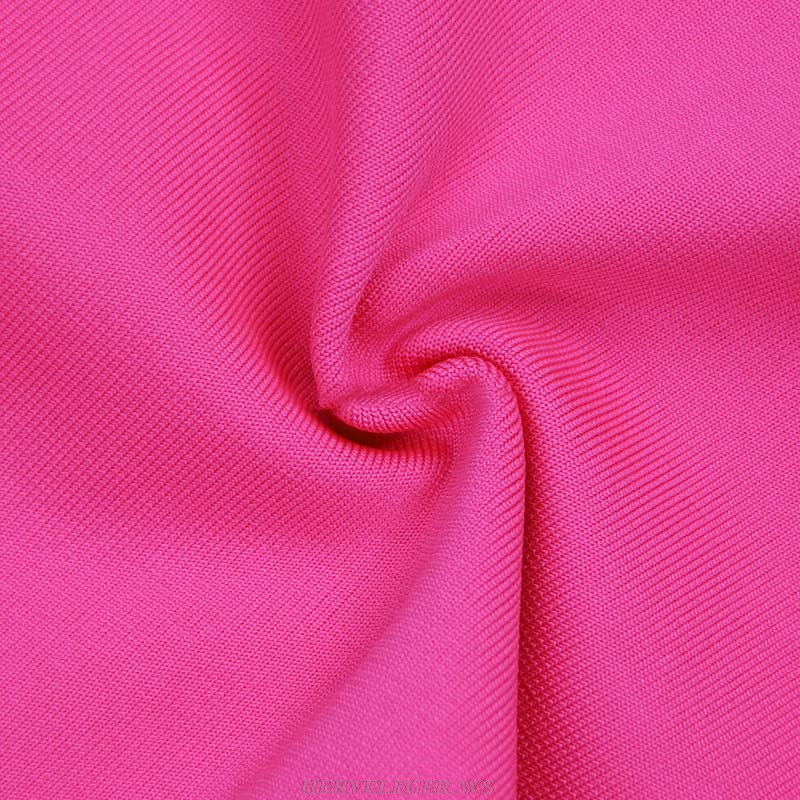 Herve Leger Hot Pink One Shoulder Rhinestone Trim Dress