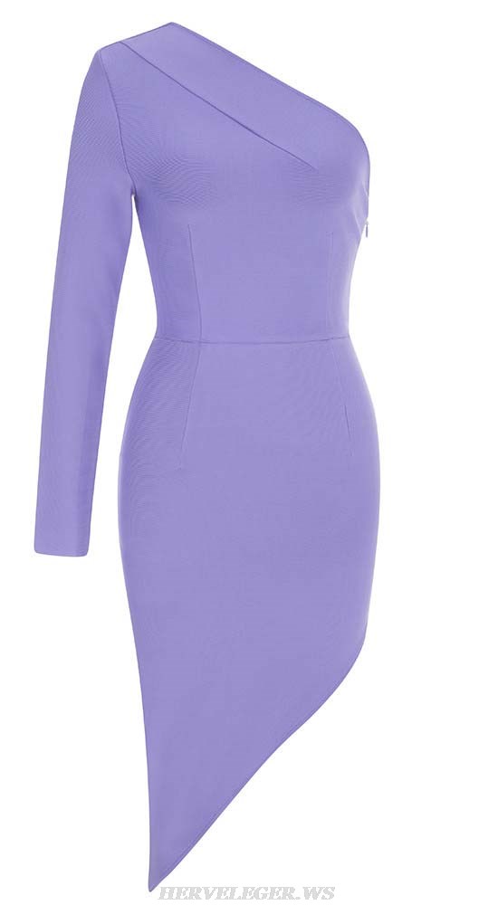Herve Leger Purple One Sleeve Asymmetric Dress