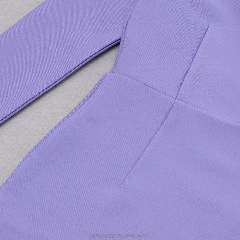 Herve Leger Purple One Sleeve Asymmetric Dress