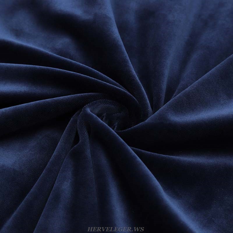 Herve Leger Blue Puff Long Sleeve Mesh Midi Velvet Dress