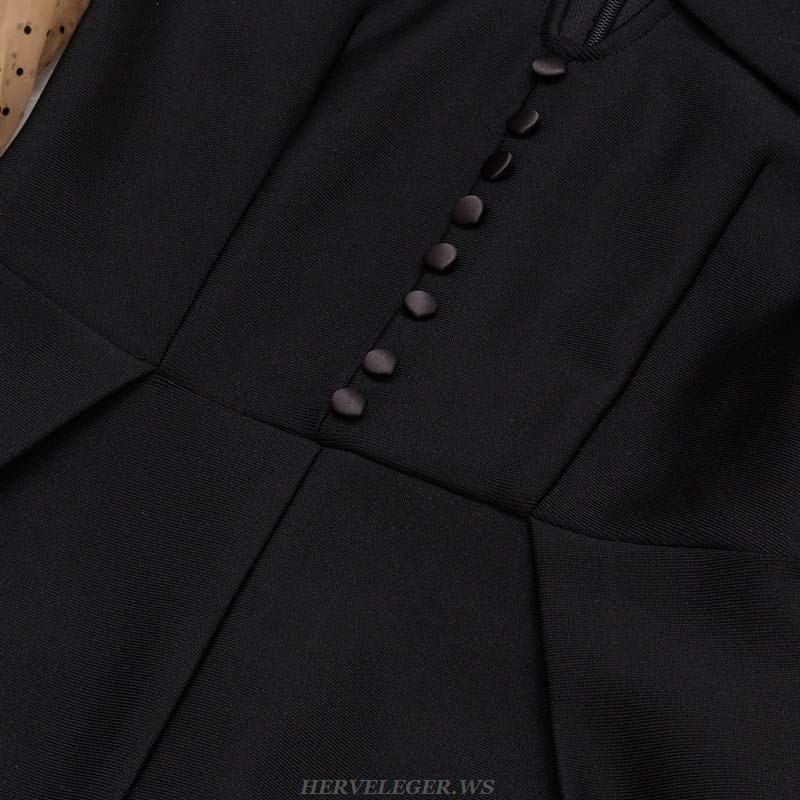 Herve Leger Black Brown Puff Long Sleeve Midi Dress