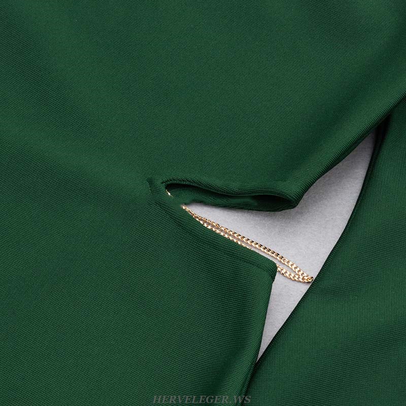 Herve Leger Green Puff Long Sleeve Off Shoulder Dress