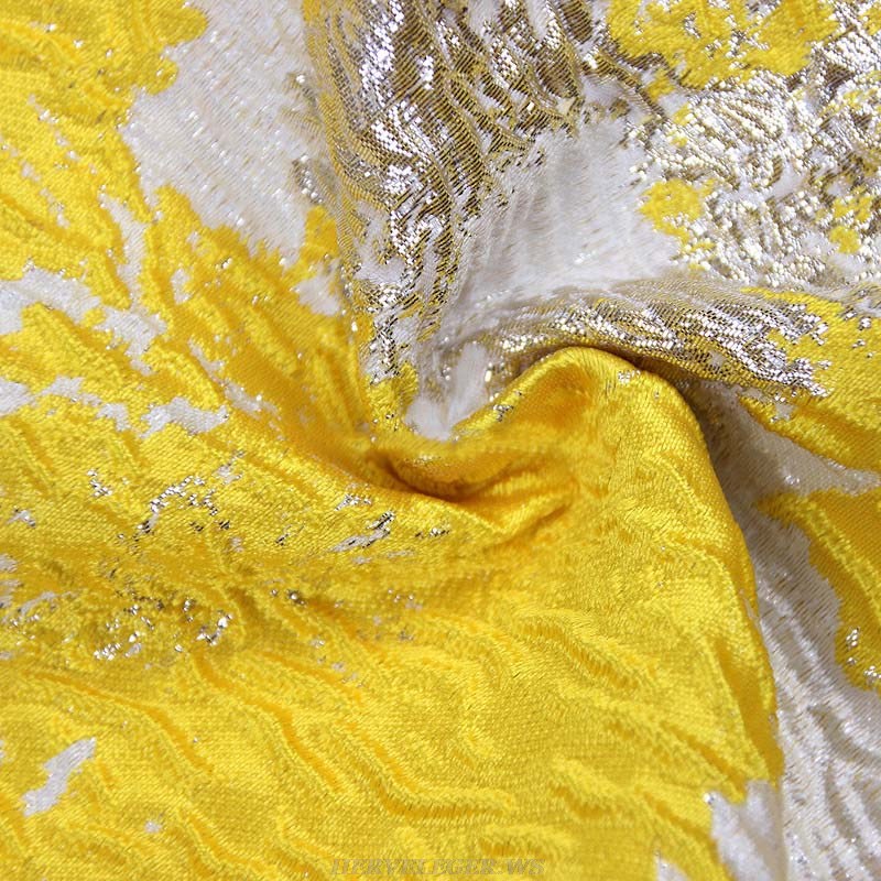 Herve Leger Yellow Puff Off The Shoulder Midi Dress