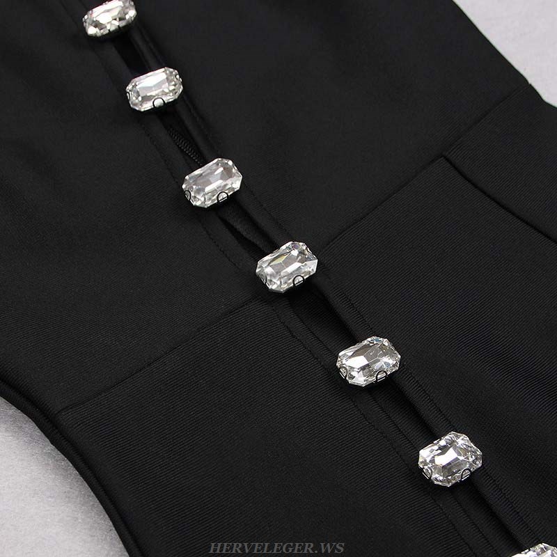 Herve Leger Black Rhinestone Embellished Midi Dress