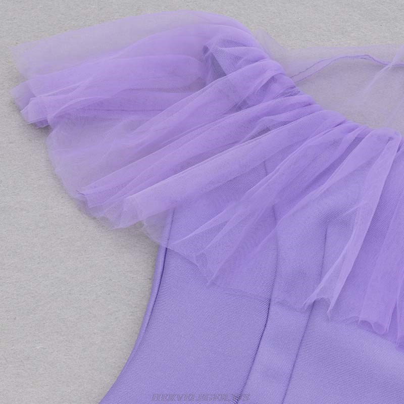 Herve Leger Purple Ruffle Mesh Midi Dress