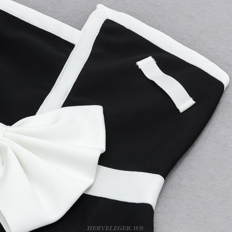 Herve Leger Black And White Strapless Bow Dress