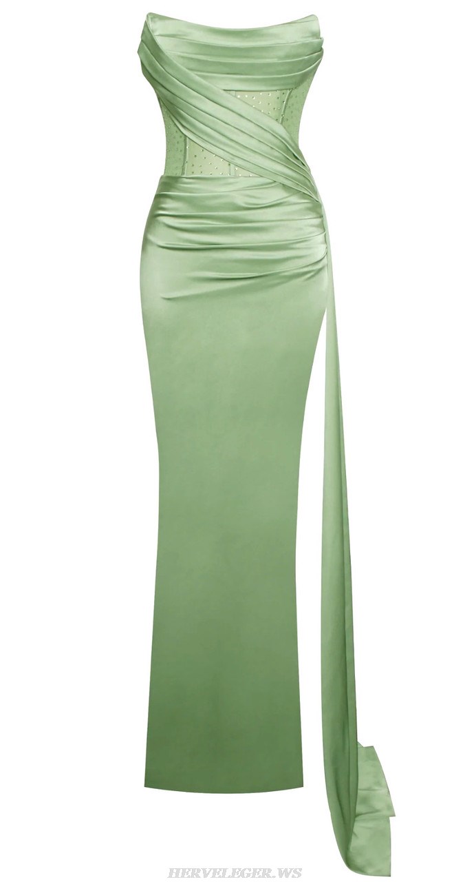 Herve Leger Green Strapless Draped Corset Gnow 
