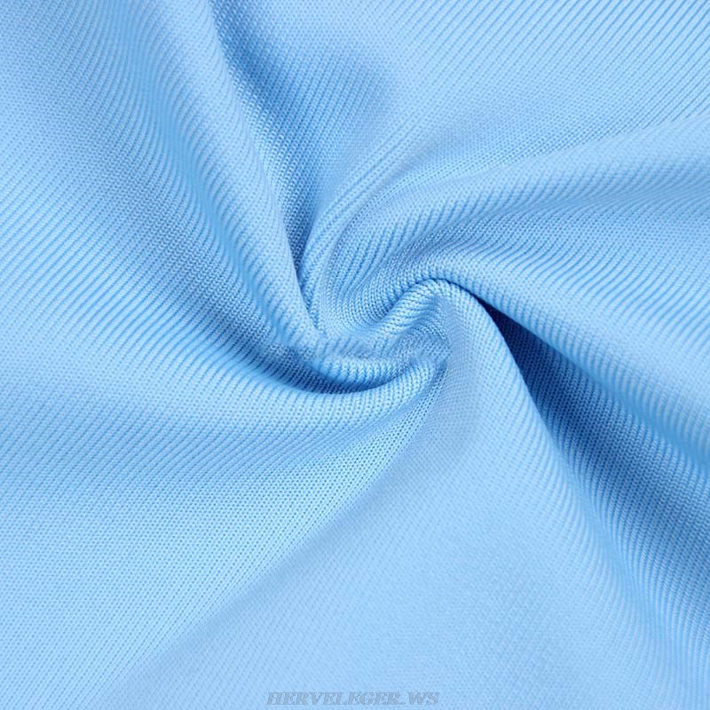Herve Leger Blue Strapless Draped Midi Dress