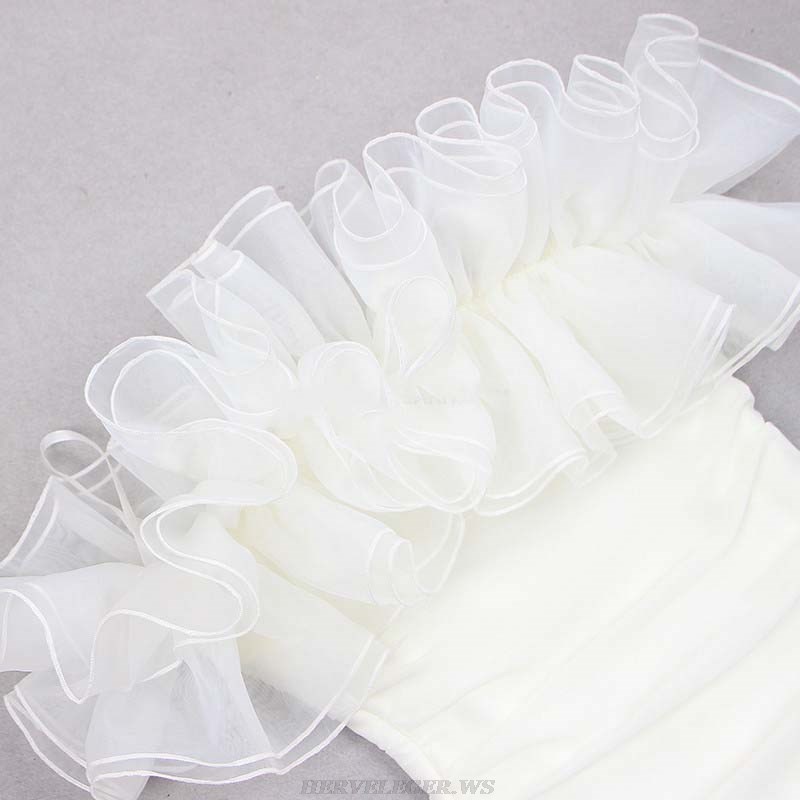 Herve Leger White Strapless Ruffle Draped Dress