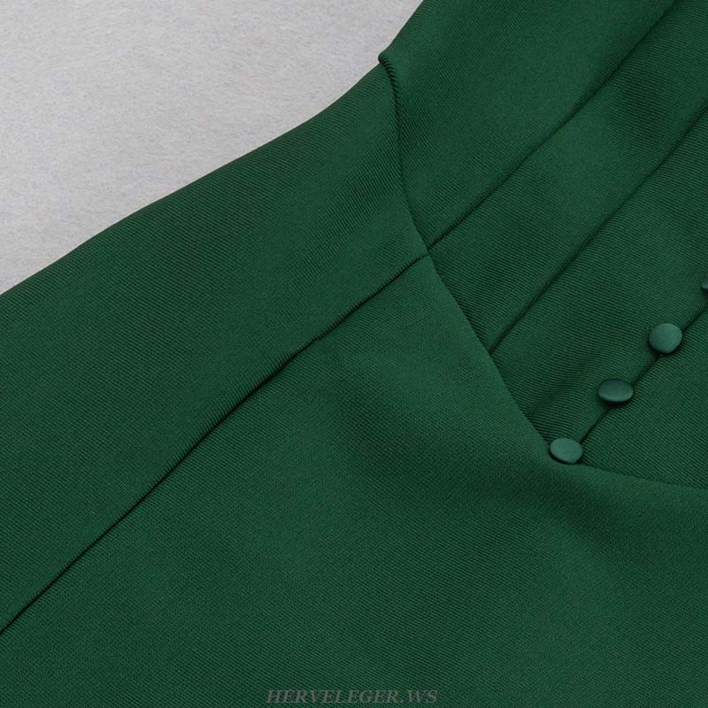 Herve Leger Green Structured Button Midi Dress