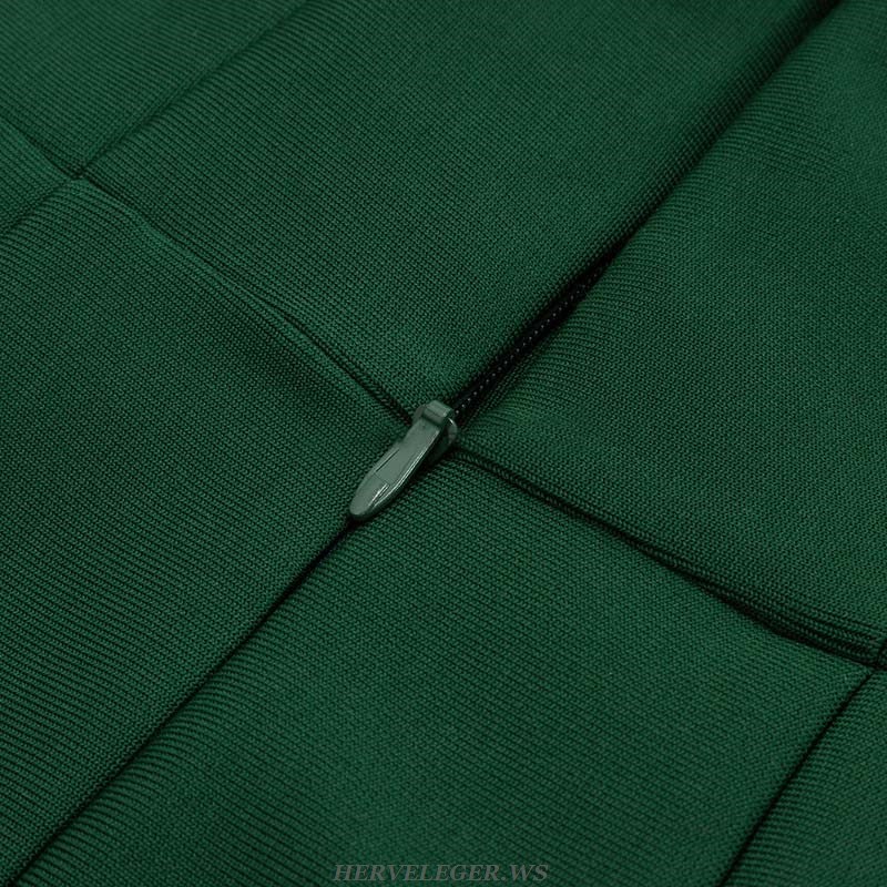 Herve Leger Green Structured Button Midi Dress