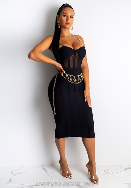 Herve Leger Black Bustier Structured Mesh Dress