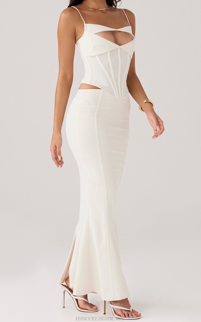 Herve Leger White Corset Two Piece Gown