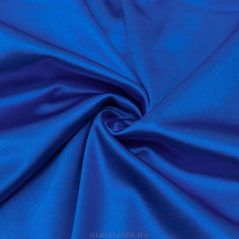 Herve Leger Blue Draped Silk Dress