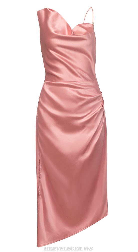 Herve Leger Salmon Pink Draped Silk Dress