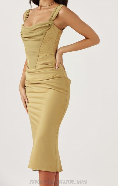Herve Leger Draped Off Shoulder Corset Mustard Herve Leger Draped Off Shoulder Corset Mustard