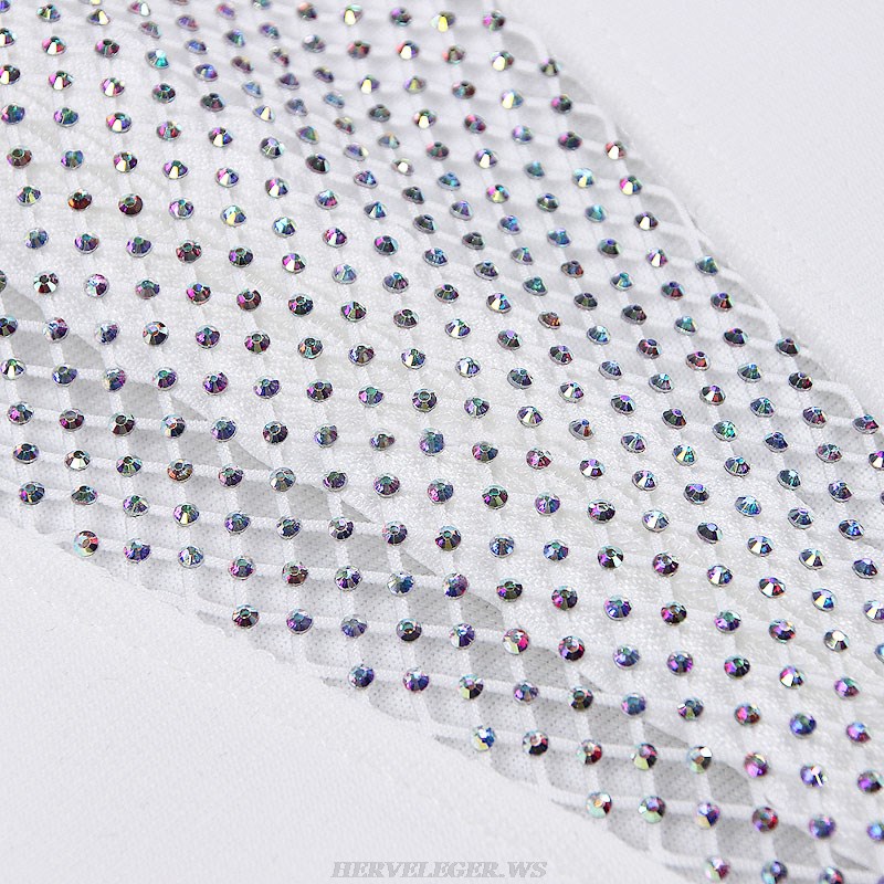 Herve Leger White Embellished Panel Dress