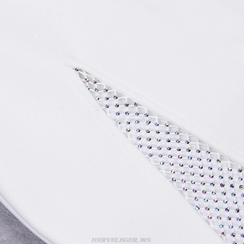Herve Leger White Embellished Panel Dress