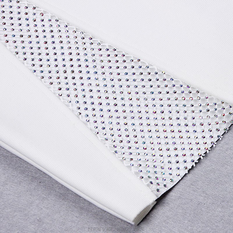 Herve Leger White Embellished Panel Dress