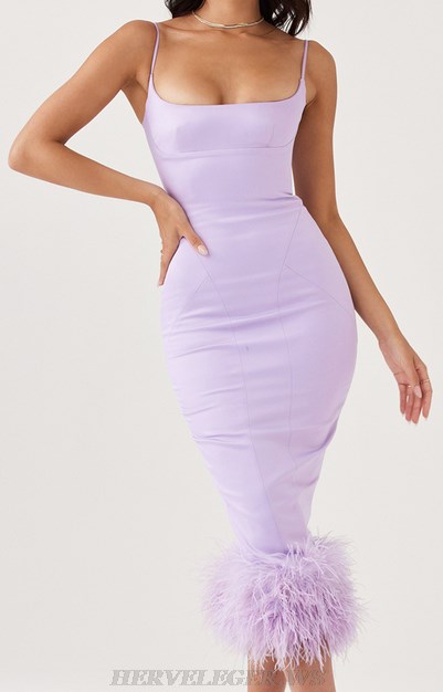 Herve Leger Lavender Feather Dress