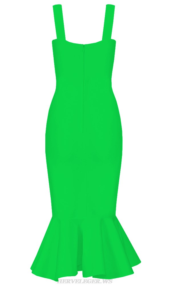 Herve Leger Green Fluted Dress