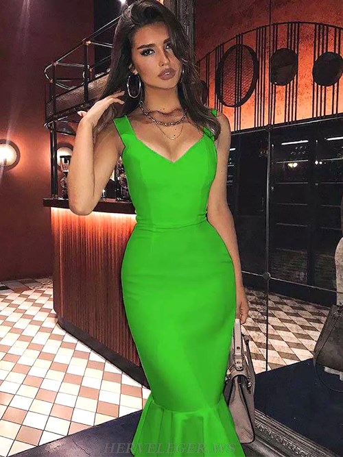 Herve Leger Green Fluted Dress