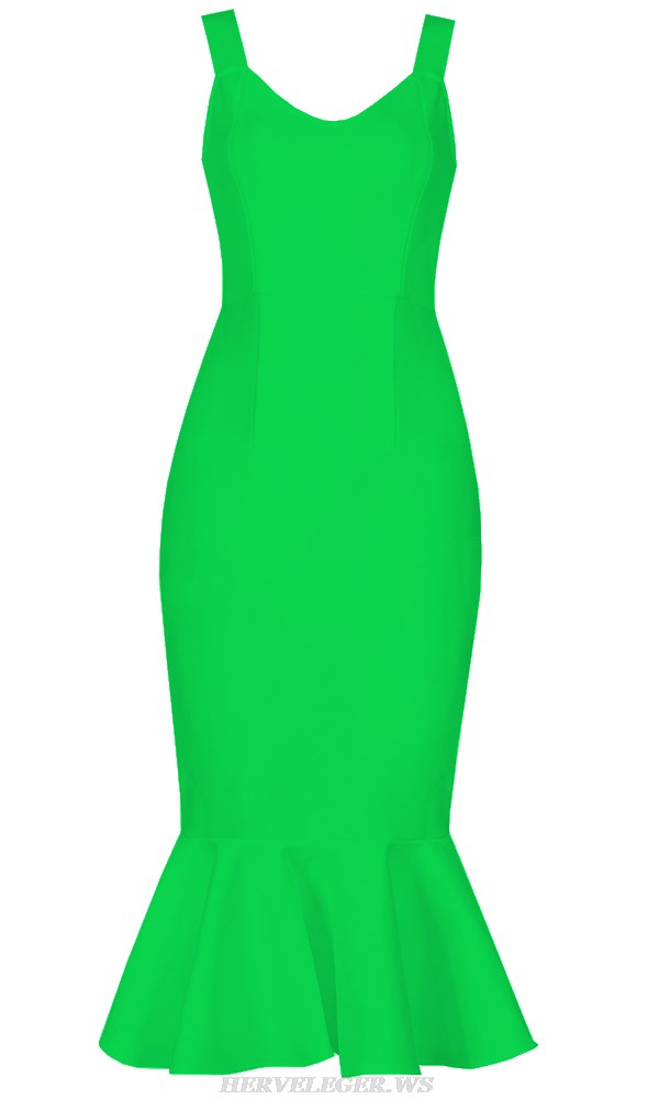 Herve Leger Green Fluted Dress