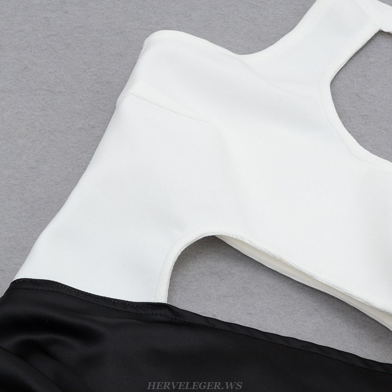 Herve Leger Black White Halter Asymmetric Dress