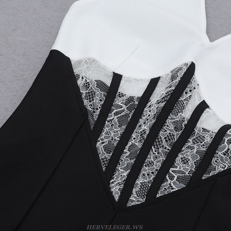 Herve Leger Black White Halter Lace Corset Dress