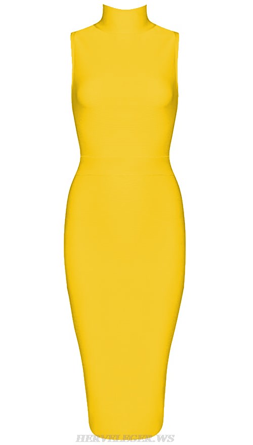 Herve Leger Yellow Halter Dress