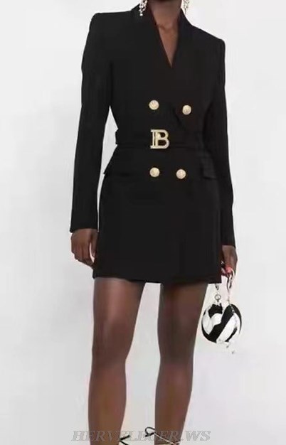 Herve Leger Black Long Sleeve Belt Blazer Dress