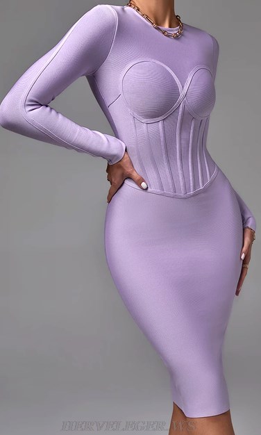Herve Leger Lavender Long Sleeve Corset Design Dress