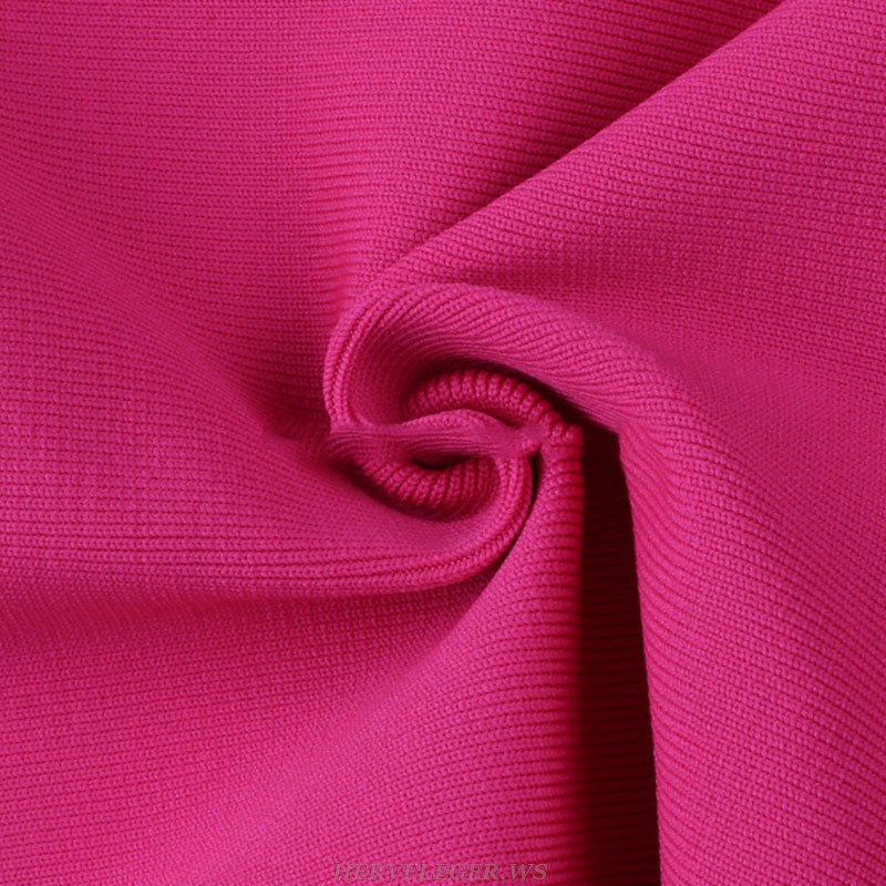 Herve Leger Hot Pink Off Shoulder Draped Dress