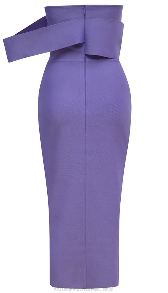 Herve Leger Purple Off Shoulder Dress