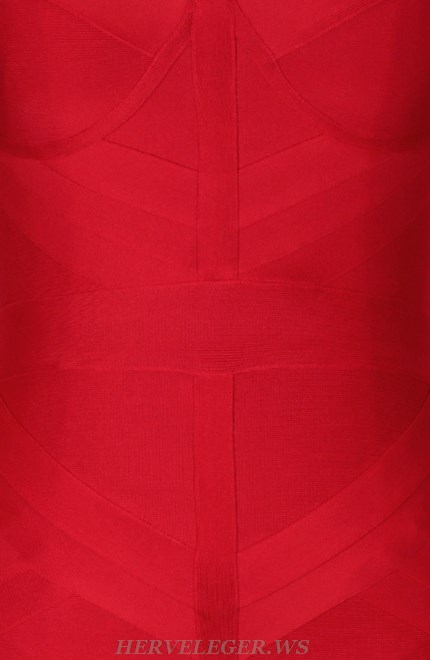 Herve Leger Red Off Shoulder Structured Dress
