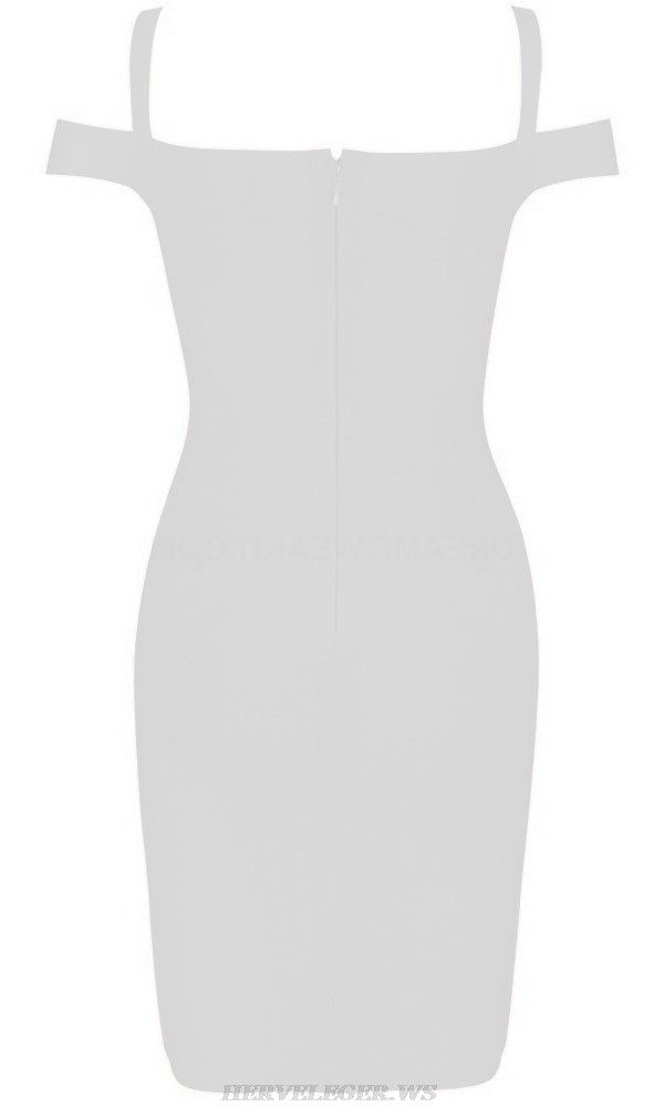 Herve Leger White Off Shoulder Structured Dress
