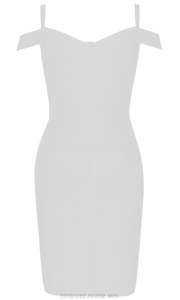 Herve Leger White Off Shoulder Structured Dress